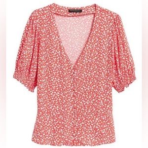 ✨ Banana Republic Petite Floral Peplum Top – Coral Pink ✨